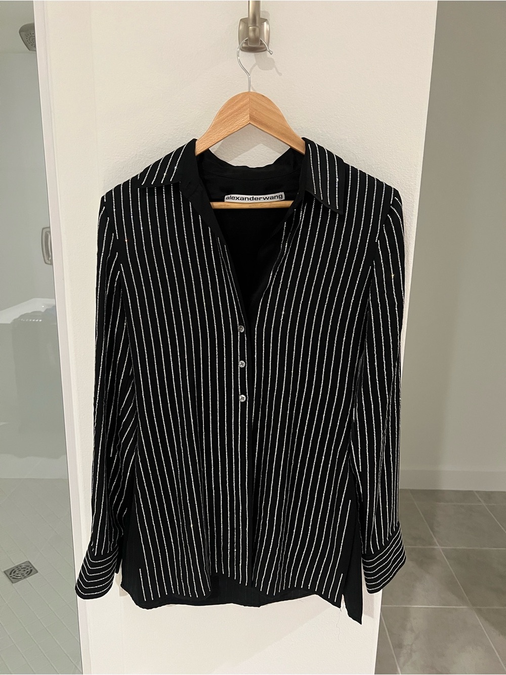 Alexander Wang Black Shirt with White Pinstripes